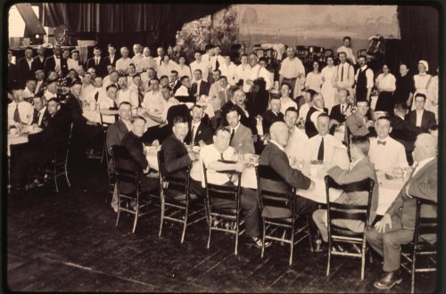 Photo of members of citizens' committee at a banquet held after the Winnipeg General Strike. Source: University of Winnipeg Archives