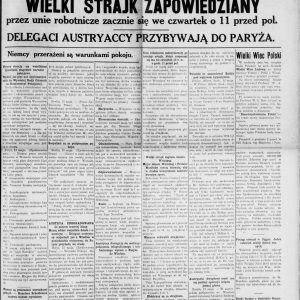 Czas, a Winnipeg-based Polish newspaper, reads: "Great Strike Announced by workers' unions will start on Thursday at 11 O'Clock". May 14, 1919, UML.
