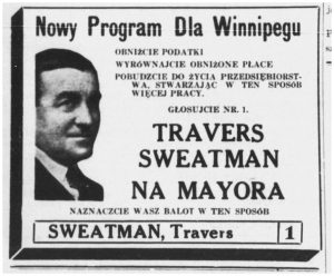 An advertisement promoting Travers Sweatman for the 1938 mayoral election. Czas, UML.