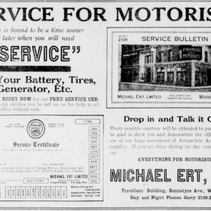 An advertisement for Michael Ert, LTD., a company vandalized during the anti-immigrant riots. Winnipeg Tribune, June 1, 1918. UML.