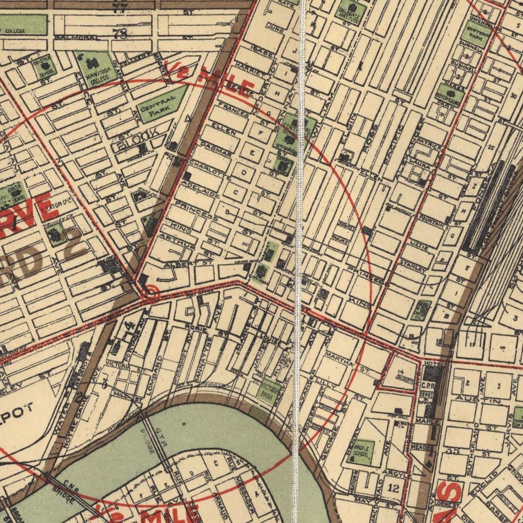 A map showing a portion of downtown Winnipeg in 1910. Source: University of Manitoba Archives & Special Collections.