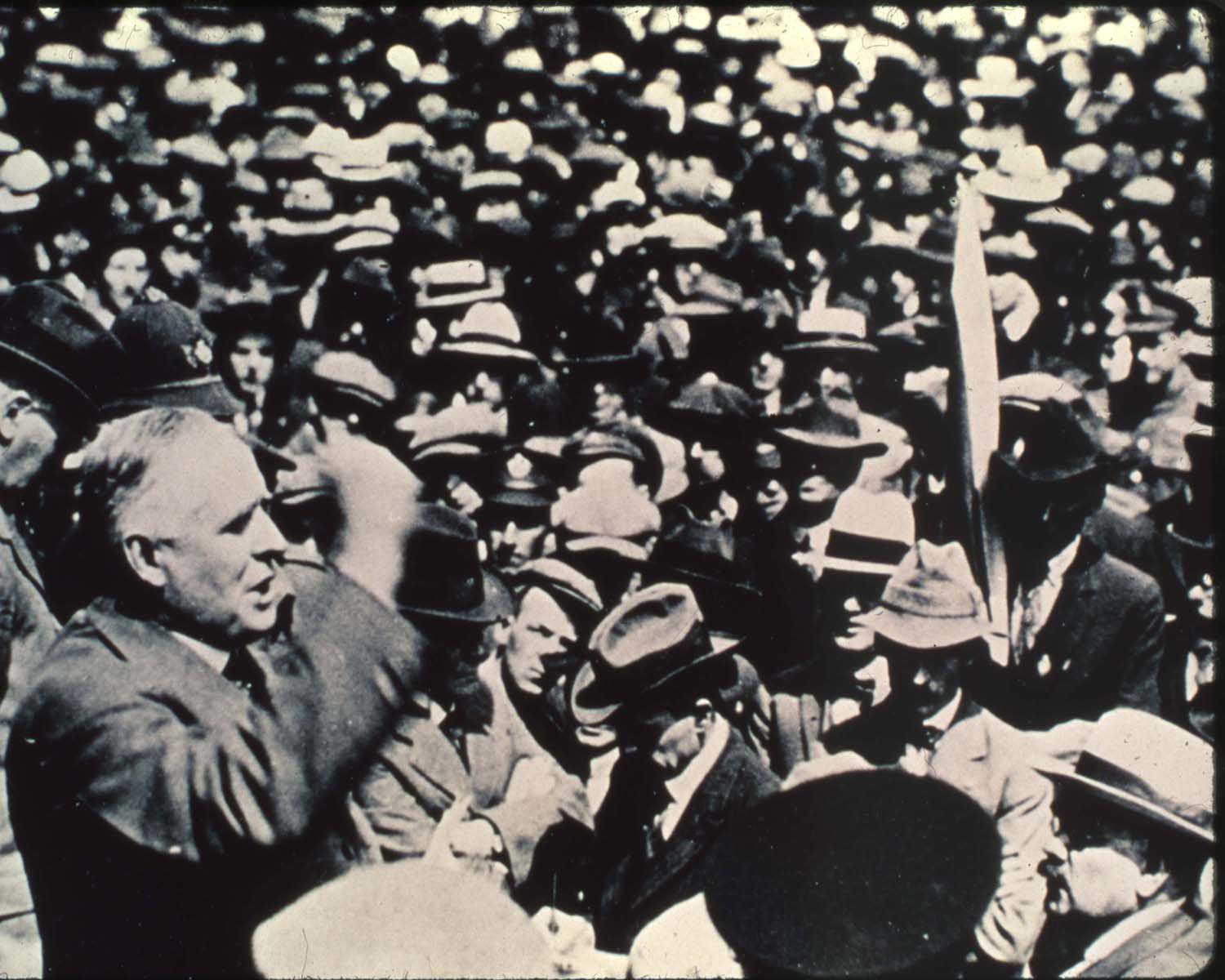 Premier Norris addressing a large crowd of anti-strike veterans. Source: University of Winnipeg Archives.