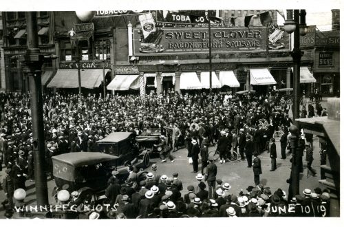 Crowd of people on Portage & Main during the June 10 Riot. Winnipeg Tribune Photograph Collection. UMASC.