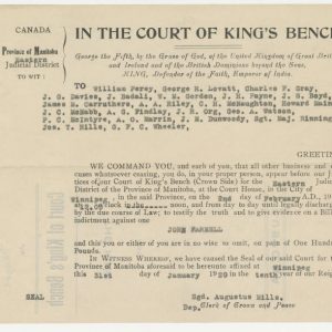 A subpoena to Mayor Gray to testify against John Farnell in upcoming trial. Source: Charles F. Gray Family fonds. University of Calgary Archives and Special Collections.
