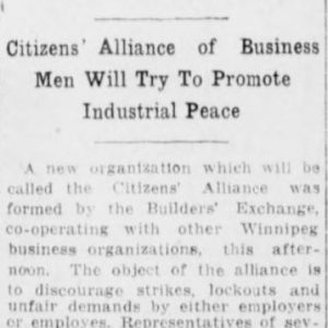 Article on the formation of the Citizens' Alliance. Winnipeg Tribune, July 27, 1917. UML.