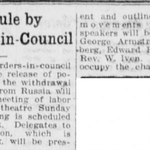 Article on the upcoming Walker Theatre meeting. Winnipeg Tribune, December 20, 1918. UML.