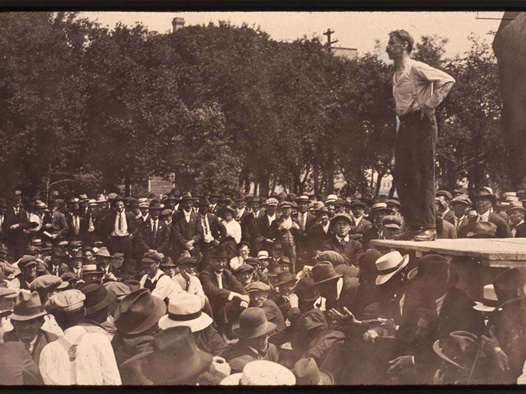 R.E. Bray addressing crowd during Winnipeg General Strike of 1919.